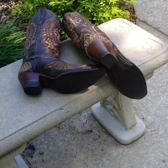 Corral Ladies Distressed Brown Wing Fleur De Lis Sequence Boot size 9.5 - Picture 8 of 16
